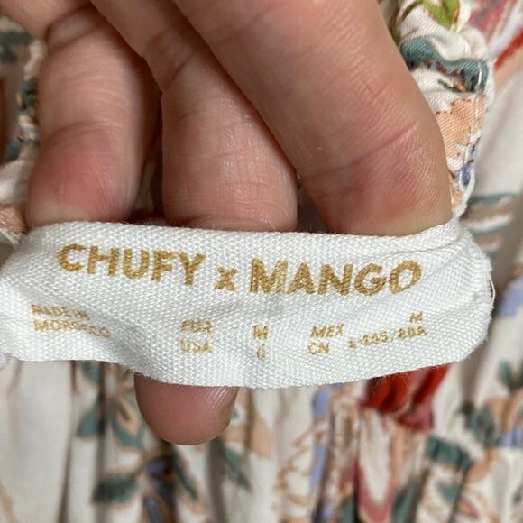 Chufy X Mango Floral Mini Open Back Puff Sleeve Dress Women's 6 - Picture 4 of 5
